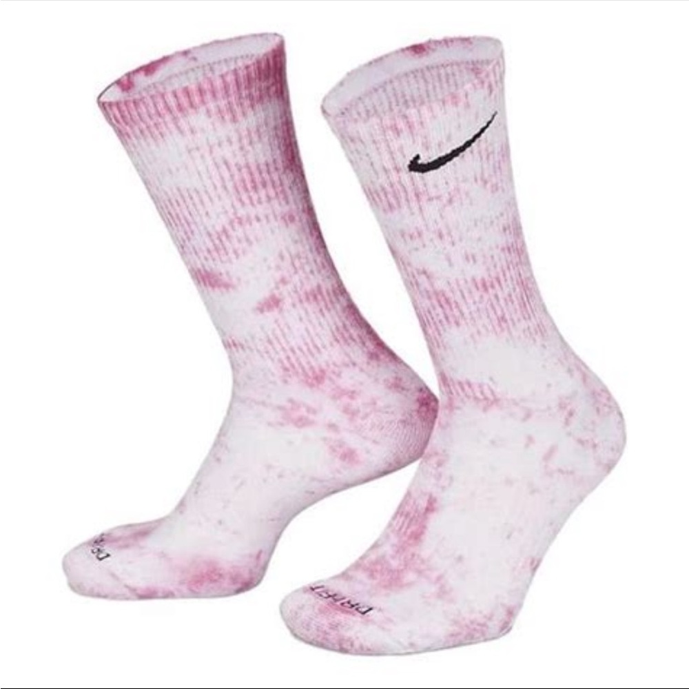 Nike Pink and White Tie-Dye Crew Socks